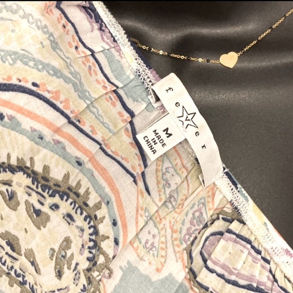 Fever Abstract Mosaic Print Embroidered Eyelet Tunic Boat Neck Pastels Multi M - Picture 5 of 8